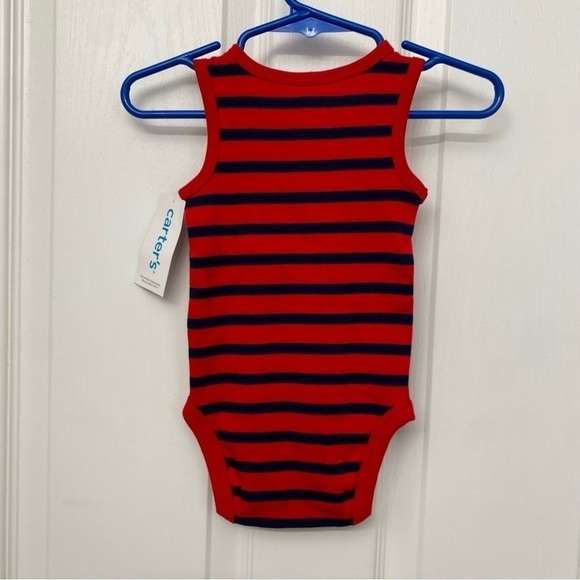 🆕 Carter’s Sleeveless Bodysuit Red Blue Striped 3M Unisex - Picture 4 of 5
